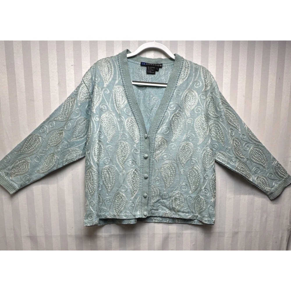 VTG I‎ B Diffusion Silk Cardigan Womens L Embroidered Design